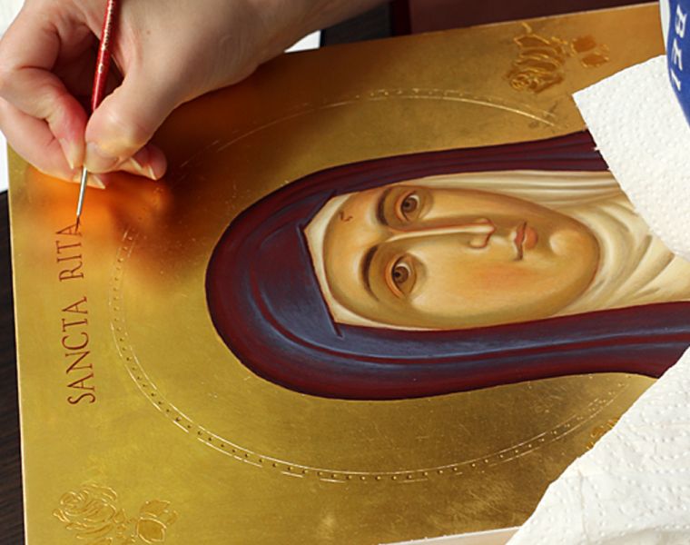Pracownia ikonopisania - złocenie połyskowe systemem Instacoll z ornamentem wklęsłym
